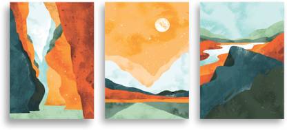 MUET Watercolor minimal landscape Art Print-Canvas (Unframed)-(Set of-3) Ink 18 inch x 12 inch Painting