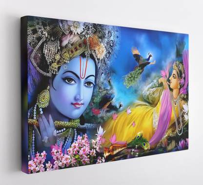 GIFTMASTER Sri Krishna & Radha Photo Frame Bal Krishna Wall Art decor Canvas 12 inch x 18 inch Painting