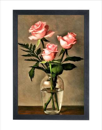 चित्रंश गिफ्ट्स Red Rose Flower Pot Wall Painting Photo Frame डिजिटल रीप्रिंट 14 inch x 20 inch पेंटिंग