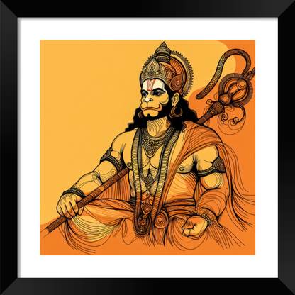 DBrush Lord Hanumanji photo frame with laminated coated wall hanging painting Digital Reprint 16 inch x 16 inch Painting