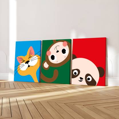 Painting Mantra Stretched on Frame Canvas Painting Cartoon Cute Panda Animals for Home Decor Canvas 16 inch x 12 inch Painting
