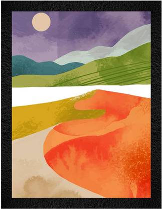 WALL PROFILE Wall Profile "Eclectic Desert Moon Scene Wall Painting" 3D Painting 14 inch x 11 inch Painting