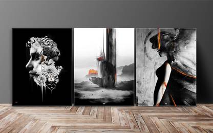 saf SAF Abstract Multieffect UV Textured Panel Painting (Set of 3, 12 Inches X 27 Inches (SANFC12282) Digital Reprint 12 inch x 27 inch Painting