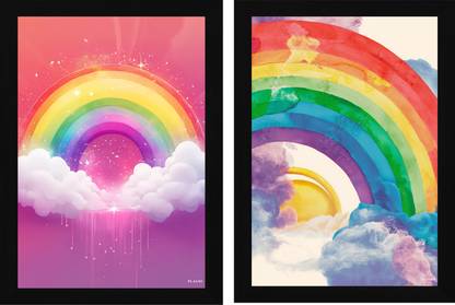 FRIZZY ARTS Radiant Rainbows – Fantasy & Watercolor Wall Art Set Digital Reprint 13 inch x 10 inch Painting