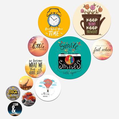 Ghar Gallary Round MDF Wall Hanging Set | Inspirational Quote Decor Wall Art for Home Office Pack of 11