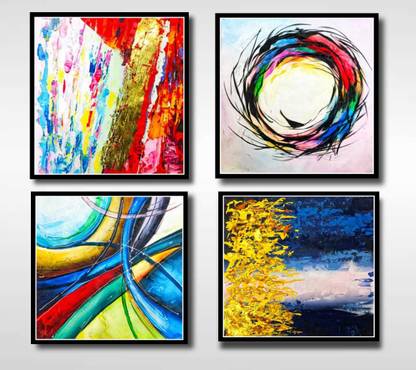 Kuldeep fine art Abstract Home Décor Wall Painting (4 Pieces Set) Canvas 15 inch x 15 inch Painting