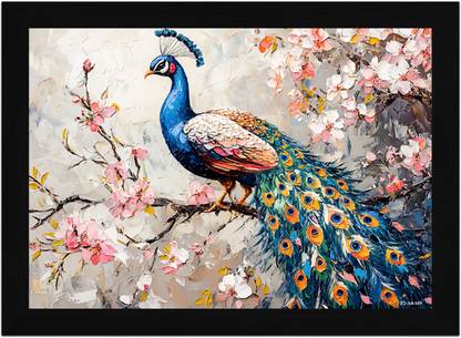 FRIZZY ARTS Spring Blossom Peacock Digital Reprint 20 inch x 14 inch Painting