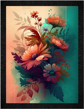 WALL PROFILE Wall Profile "Gradient Background Floral Giclee Wall Art" 3D Painting 11 inch x 14 inch Painting