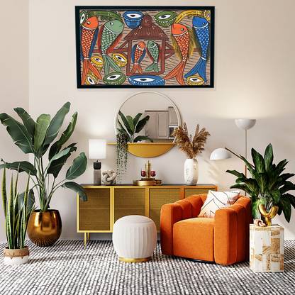 DACA SMALL MULTI-COLOUR BENGALI PATTA-CHITRA FISH PAINTING Acrylic 8 inch x 14 inch Painting