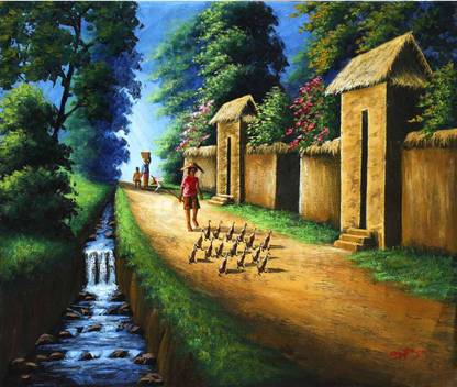 anshul internet point CANVAS IMAGE VILLAGE 14 Natural Colors 18 inch x 12 inch Painting