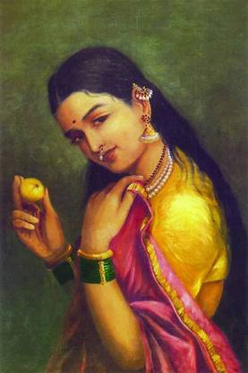 SCPmarts Raja Ravi Varma Canvas Print Wall Painting Lady Holding The Fruit Canvas 20 inch x 14 inch Painting