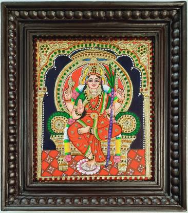JlineArts Rajeshwari Lalitha Tanjore Painting, Traditional Art Work, Handmade Canvas 15 inch x 13 inch Painting