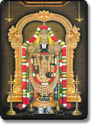 saf Lord Teerupati Balaji Sparkle Coated Digital Reprint 13.25 inch x 9.25 inch Painting