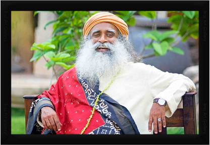 Braj Art Gallery Sadhguru Jaggi Vasudev Laughing in Greens Photo Frame Digital Reprint 13.5 inch x 19.5 inch Painting
