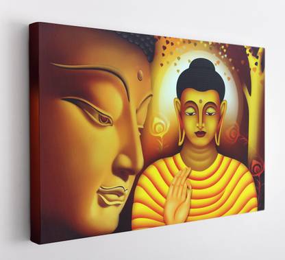 GIFTMASTER Gautam Buddha Photo Frame For Living Room Wall Decor Lord Buddha Photo Frame Canvas 12 inch x 18 inch Painting