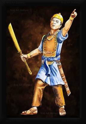 Braj Art Gallery Lachit Borphukan Assam Legendary Commander War Cry Photo Frame Digital Reprint 19.5 inch x 13.5 inch Painting