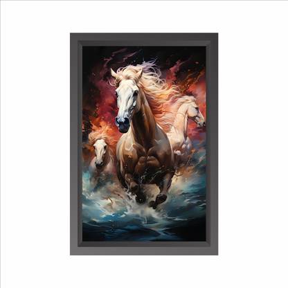 Euonia Decors Framed Painting, Running Horses For Vastu, Strength, Speed and Success-12X18" Digital Reprint 18 inch x 12 inch Painting
