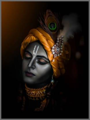 GILARIYA STORE Kanha Ji Photo Frame 12 inch x 9 inch Painting (With Frame) Digital Reprint 9 inch x 12 inch Painting
