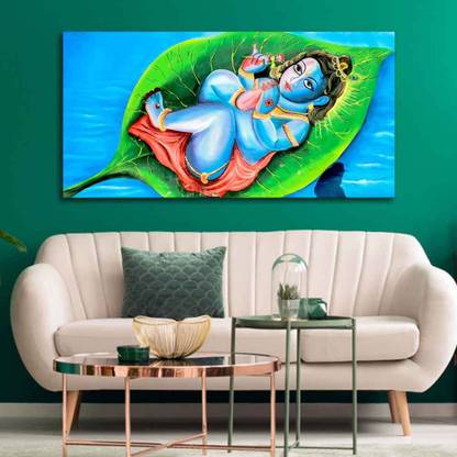 VIBECRAFTS Little Krishna Wall Painting Fitted With Wooden Frame for Home ( PTVCH_2526 ) Canvas 24 inch x 48 inch Painting
