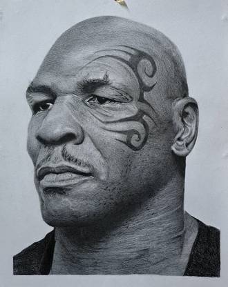 ARTS SHALA Realistic Graphite Portrait Drawing | Mike Tyson Sketch Pencil 23.4 inch x 16.5 inch Painting