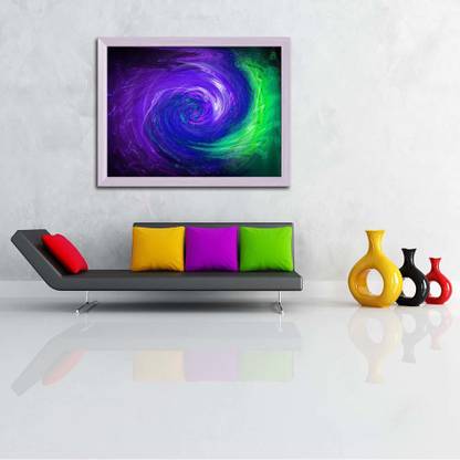 Artzfolio Indigo Blue & Green Electric Lights Swirl Painting White Frame 15.7x12inch Canvas 12 inch x 15.7 inch Painting