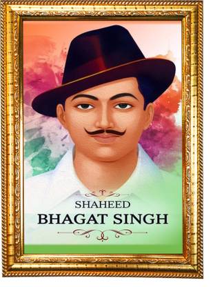 हवाई Saheed Bhagat Singh Photo with Synthetic Wood Frame for Home Office डिजिटल रीप्रिंट 13.5 inch x 10 inch पेंटिंग