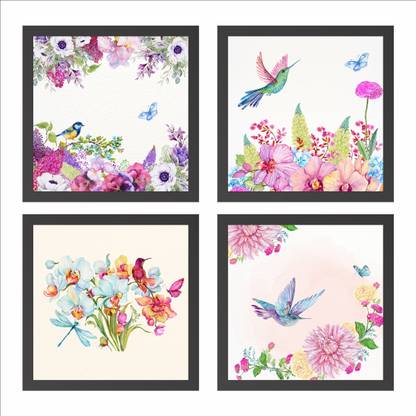 Euonia Decors Set of 4, Framed Wall Art-Floral for home and office-With Glass,19X19 Combined Digital Reprint 19 inch x 19 inch Painting