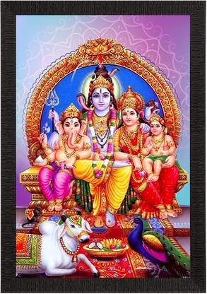 eCraftIndia Shiv Parivar Religious Satin Matt Texture UV Art Painting Ink 14 inch x 10 inch Painting