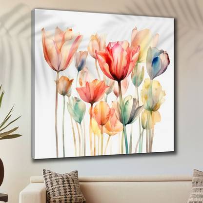 saf Wooden Framed Floral Canvas Wall Painting for Home Décor and Office Digital Reprint 16 inch x 16 inch Painting
