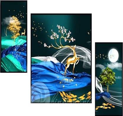 WALLSTOXX Unique 3D Print Deer Nature 12X18 Inch MDF Wall Art Painting Digital Reprint 18 inch x 12 inch Painting