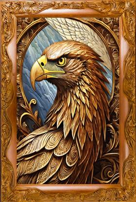 R A Enterprises [EAGLE PAINTING] WITH LUXURY WOOD CARVING FRAME Digital Reprint 12 inch x 9 inch Painting