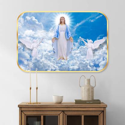 saf Lord Jesus Crystal Embedded High Gloss Surface with Golden Frame Digital Reprint 18 inch x 12 inch Painting