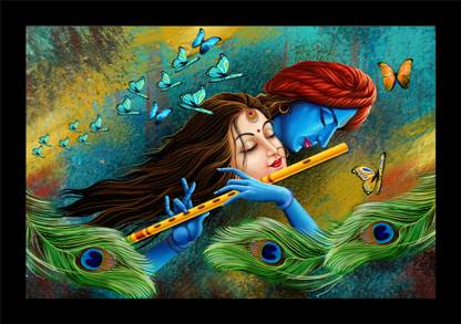 jog craft radha krishna painting| radha krishna photo frame| wooden art Digital Reprint 10 inch x 14 inch Painting