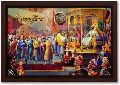 Masstone Chhatrapati Shivaji Darbar Rajyabhishek UV Sugar Matt Textured Effect Framed HD Digital Reprint 14 inch x 20 inch Painting