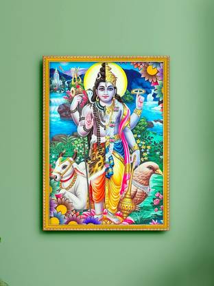 999Store Shiva and Vishnu Photo Painting with photo Frame for Temple Digital Reprint 8 inch x 11 inch Painting