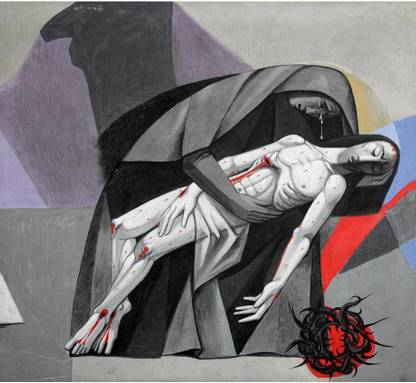 Pitaara Box 13th Stations Of The Cross, Jesus Body Is Removed From The Cross In Holy Trinity Church Unframed Wall Art Painting Print Canvas 16 inch x 17.5 inch Painting