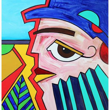 Pitaara Box Art Composition Of Man Face Profile Unframed Wall Art Painting Print Canvas 24.7 inch x 24 inch Painting