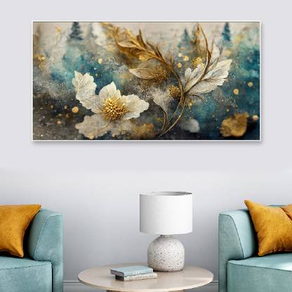 Dekorstation Elegant Artwork Ethereal Blossoms White Floral Floating Frame Canvas Painting Canvas 24 inch x 48 inch Painting