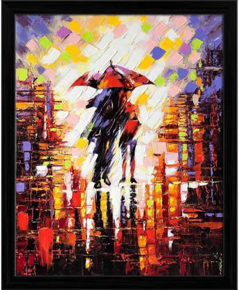 Artzfolio Two Enamoured Under An Umbrella Framed Wall Art Painting Print Canvas 14.6 inch x 12 inch Painting