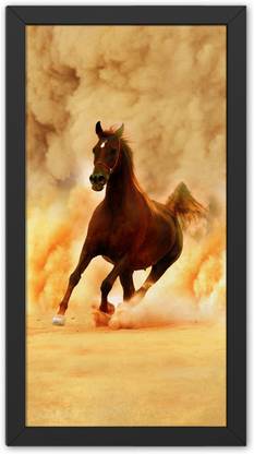 Ritwika's One Horse Running Wall Art Digital Reprint Frame Painting Digital Reprint 13.5 inch x 7.5 inch Painting