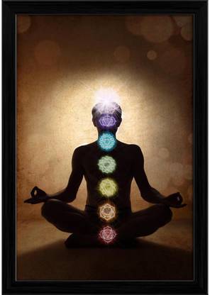 Artzfolio Man In Lotus Pose With Chakra Symbols Framed Wall Art Painting Print Canvas 17 inch x 12 inch Painting