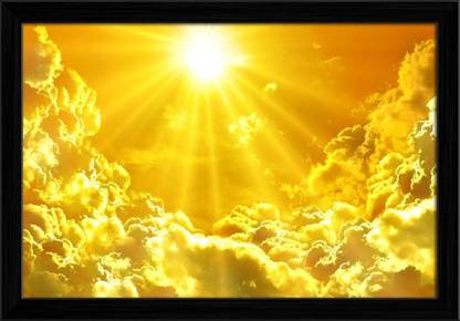 Artzfolio Sunset Sunrise With Clouds, Light & Rays Canvas Painting Black Frame 17.6x12inch Canvas 12 inch x 17.6 inch Painting