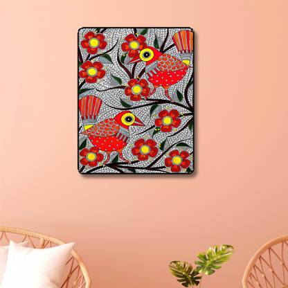 saf Madhubani Art Black frame painting for Wall Decoration Digital Reprint 14 inch x 11 inch Painting