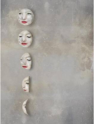 Artzfolio Lunar Phases With A Womans Face Inside The Moons Framed Art Print Canvas 30 inch x 22.6 inch Painting