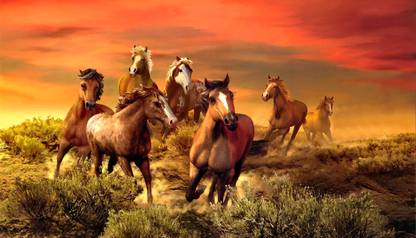 Elegance 7 RUNNING HORSES Canvas 24 inch x 42 inch Painting