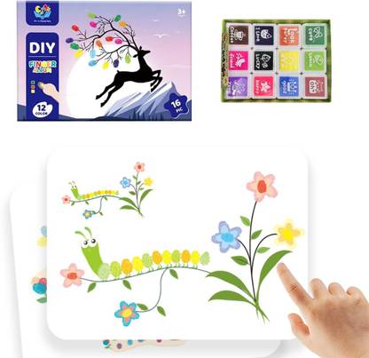 Climberty Kids Finger Paint DIY Finger Painting Kit 12-Color Finger Paint Kit Canvas 7 inch x 15 inch Painting
