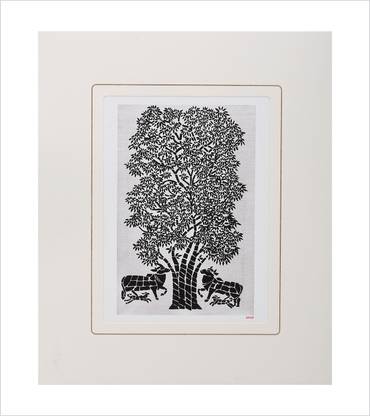 VEA Saanji Indian Folk Art with Canvas Framed Painting Canvas 12 inch x 10 inch Painting