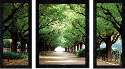 Poster N Frames Set of 3 with Acrylic Sheet (Glass) Natural Landscape Scenery framed-1443 Digital Reprint 13.5 inch x 22.5 inch Painting