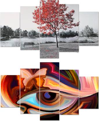 Urban Utopia Wall Paintings|Tree & Eye Wall Sculpture|10 Piece Set|Gray & Multi Digital Reprint 30 inch x 18 inch Painting