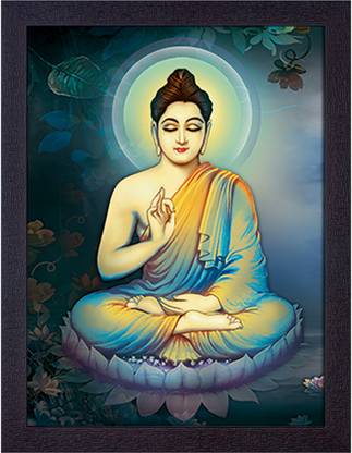 lvy BUDDHA PAINTING Digital Reprint 7 inch x 5 inch Painting (With Frame) Religious Frame